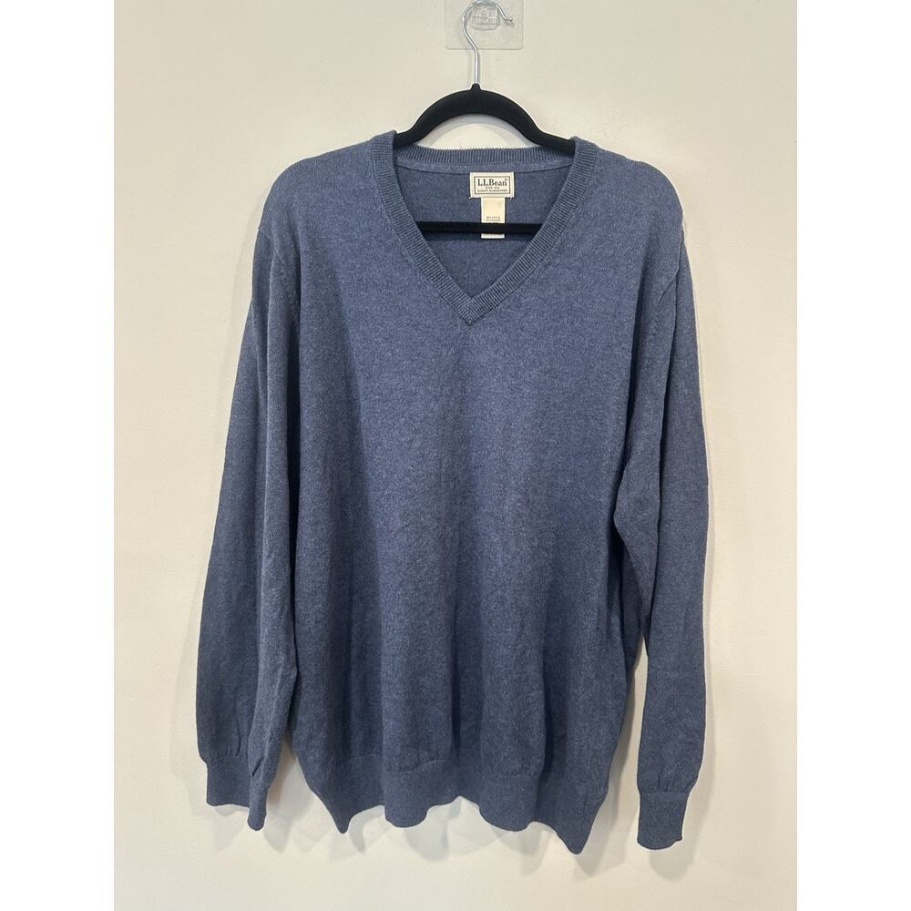 LL Bean Mens Cashmere Cotton Blend Soft Knit V-Neck Sweater Size XL 2111